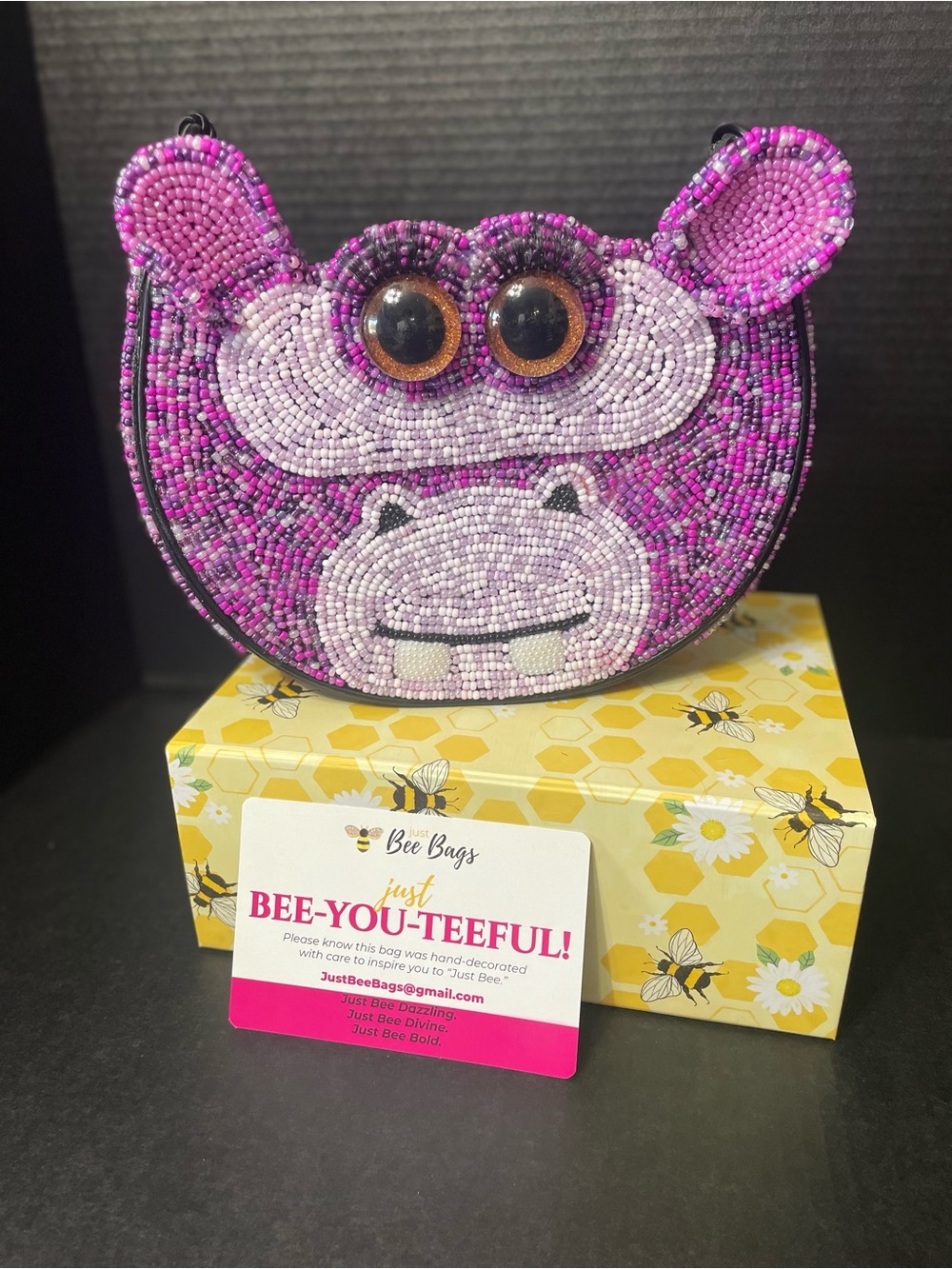 Just Bee Bags Henrietta Beaded Hippo Crossbody Bag